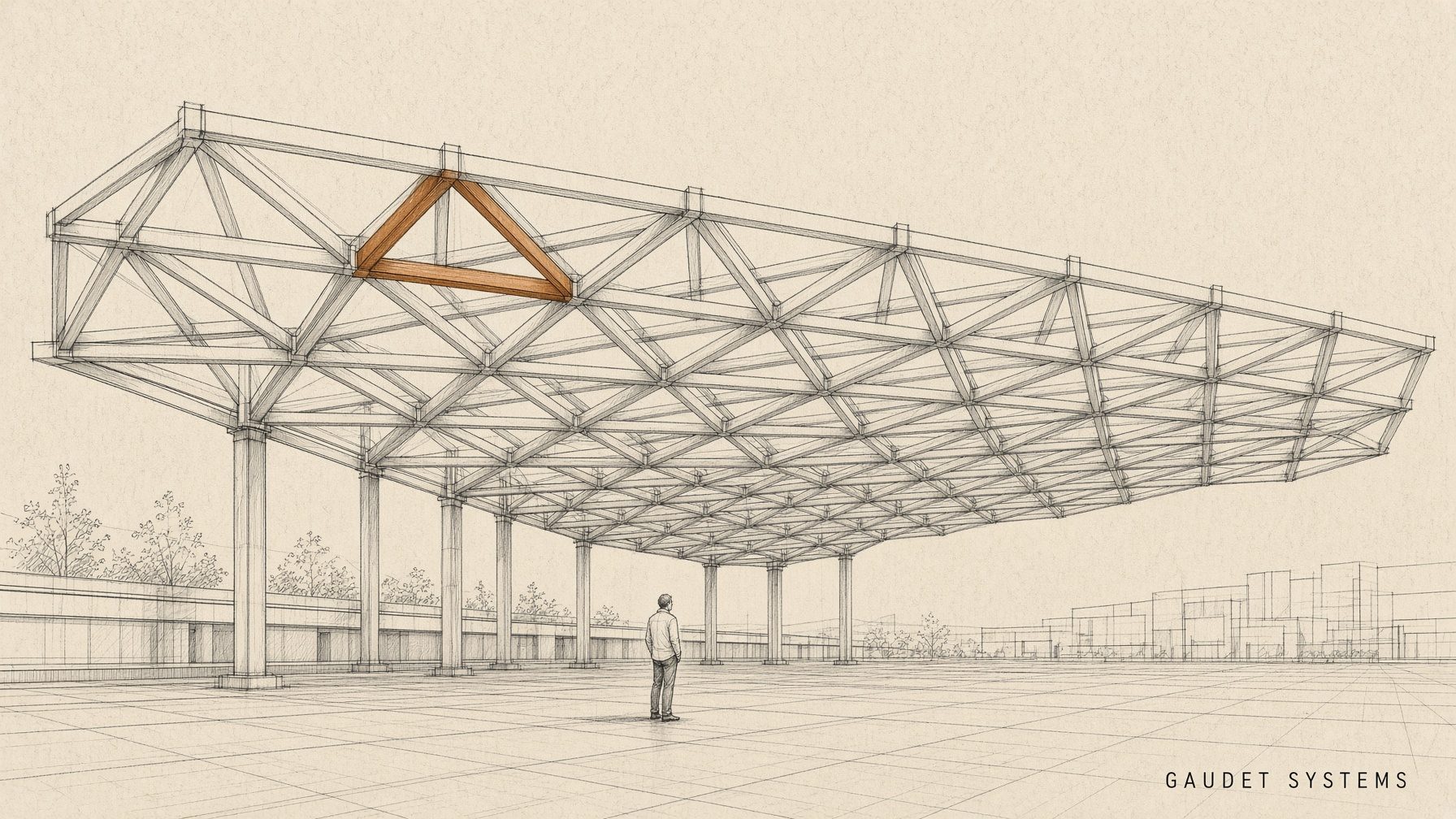 Curved lattice canopy drawing with columns