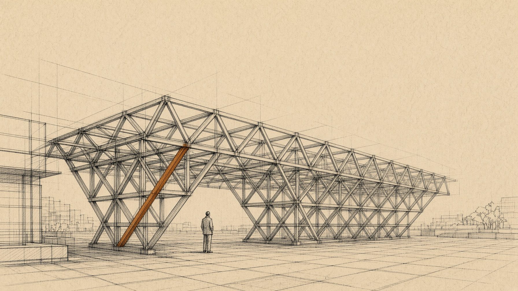Structural truss drawing with one highlighted member